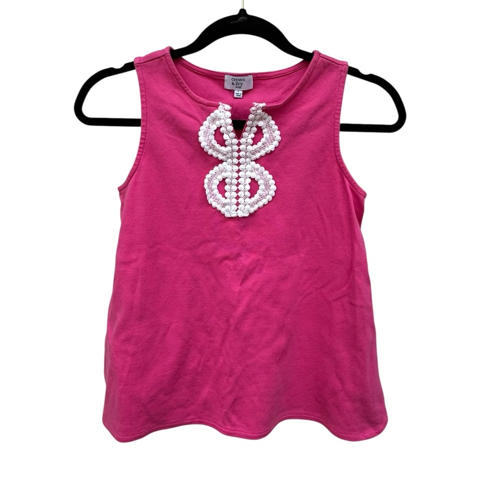 Crown & Ivy Pink Sleeveless Top with White Design size Large